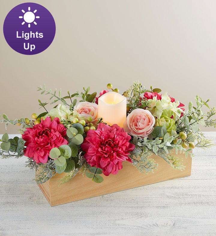 Delightful Dahlia Centerpiece with LED Candle